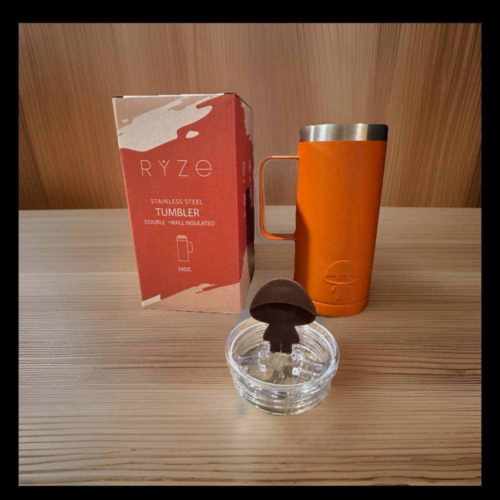 Mushroom Coffee Orange Stainless Steel Tumbler 16oz Double Wall Insulated: NEW